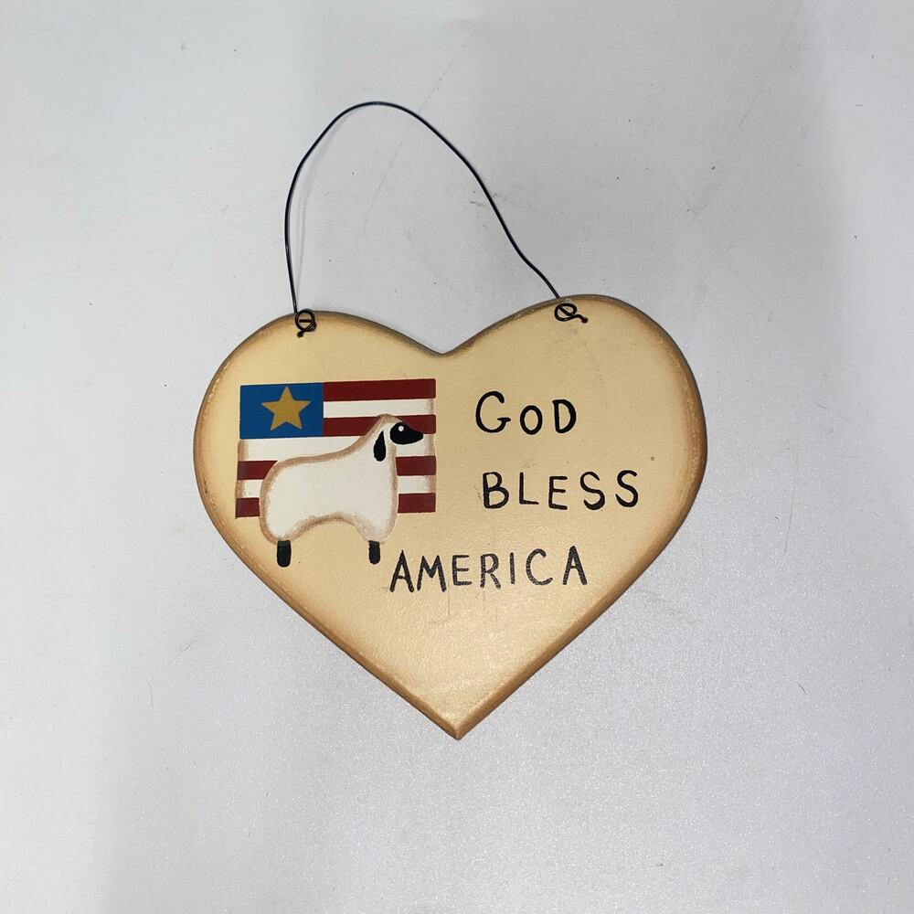 Vintage God Bless America American Flag Sheep Wall Decor 4" x 5"
